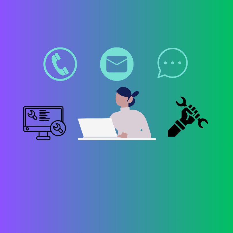 Service Desk Operations image of lady typing on laptop with icons.